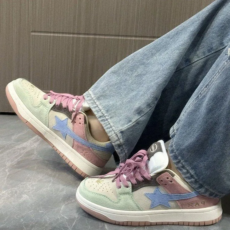 Amozae-Back To School Gifts Aesthetic Star Patchwork Sneakers