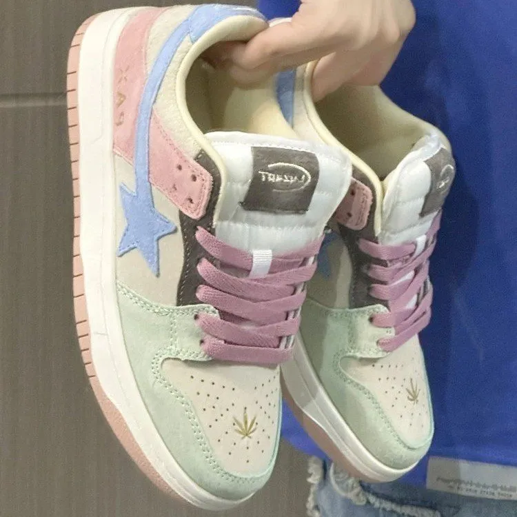 Amozae-Back To School Gifts Aesthetic Star Patchwork Sneakers