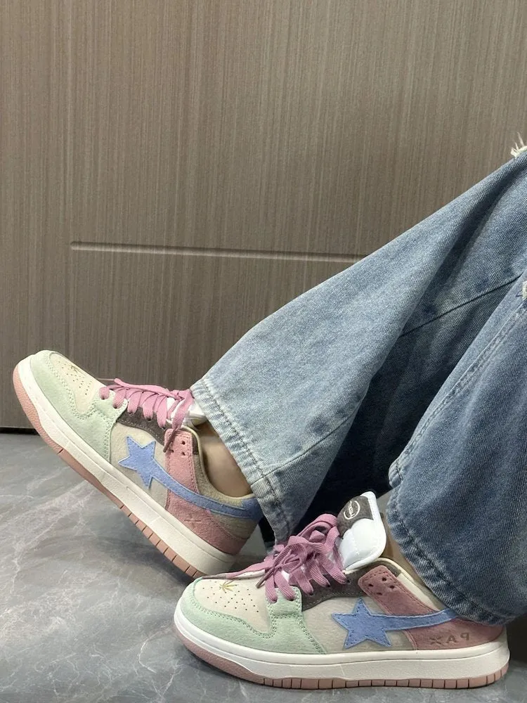 Amozae-Back To School Gifts Aesthetic Star Patchwork Sneakers