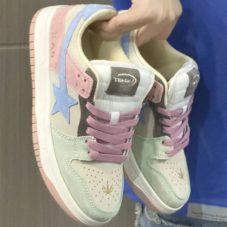 Amozae-Back To School Gifts Aesthetic Star Patchwork Sneakers