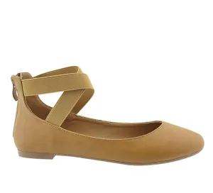 Anna Dana-19 Women's Classic Ballerina Flats w/Elastic Crossing Straps Tan (5.5)