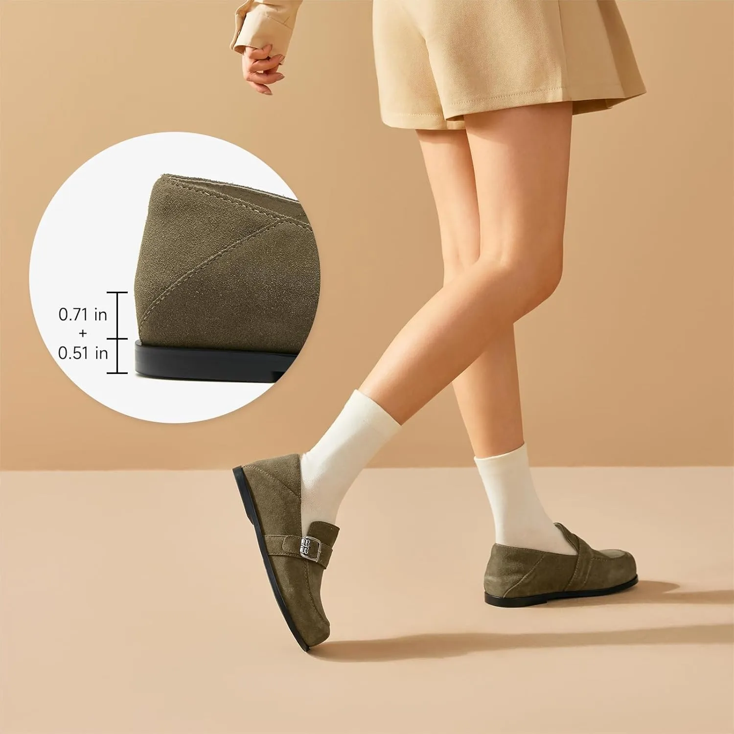 BEAU TODAY Suede Leather Loafers Women, Women??s Slip On Wide Width Loafers Flats Shoes, Footbed Comfortable Casual Dress Potato Shoes with Arch Support and Adjustable Buckle