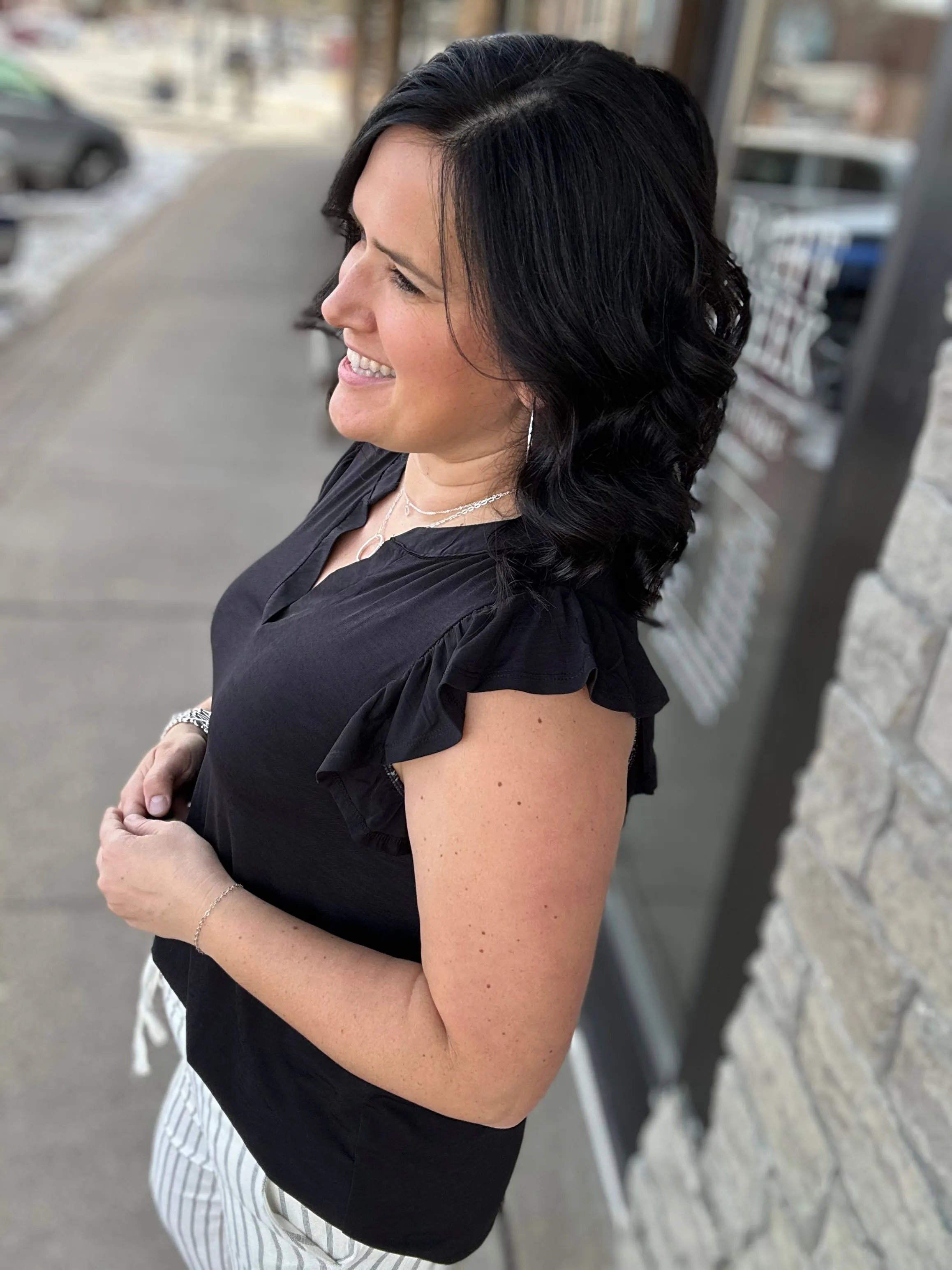 Black Lizzy Flutter Sleeve Top