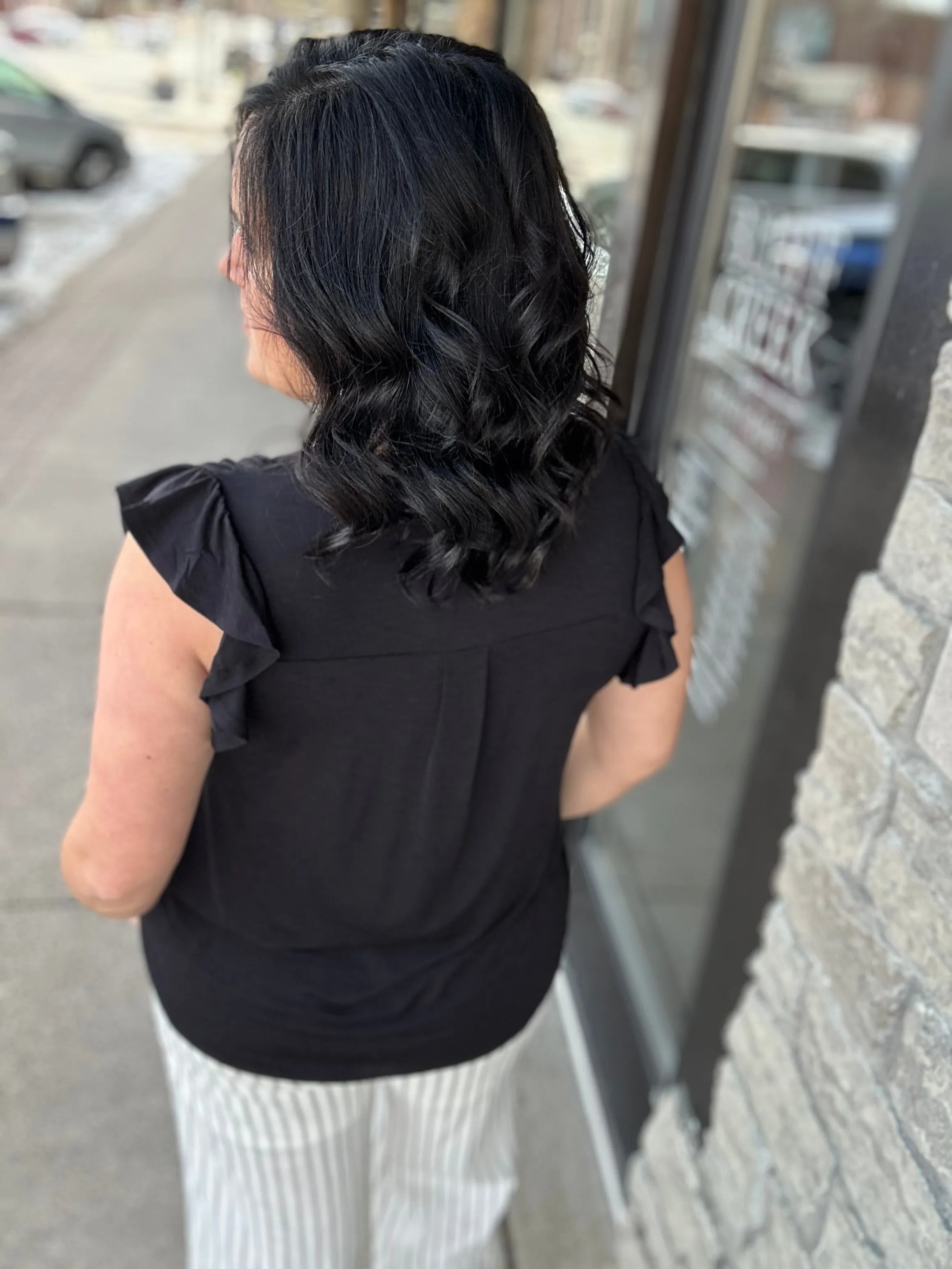 Black Lizzy Flutter Sleeve Top