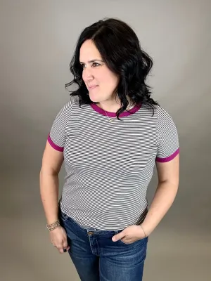 Black/Magenta Pinstriped Top
