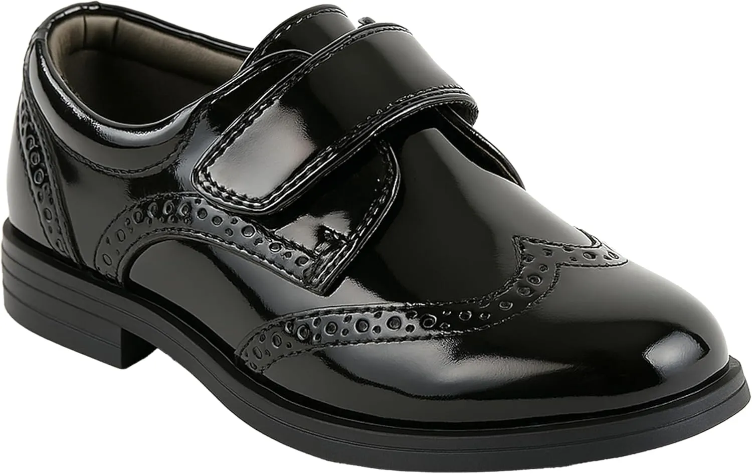 Boys Patent Synthetic Leather Dress Black Shoes Strap Brogue Formal Wedding Pageboy Footwear Size US Little Kid 11 - EU 28