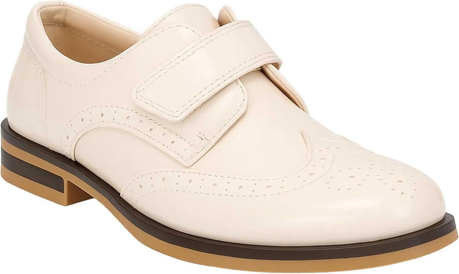 Boys Patent Synthetic Leather Dress Ivory Shoes Strap Brogue Formal Wedding Pageboy Footwear Size US Little Kid 2 - EU 33