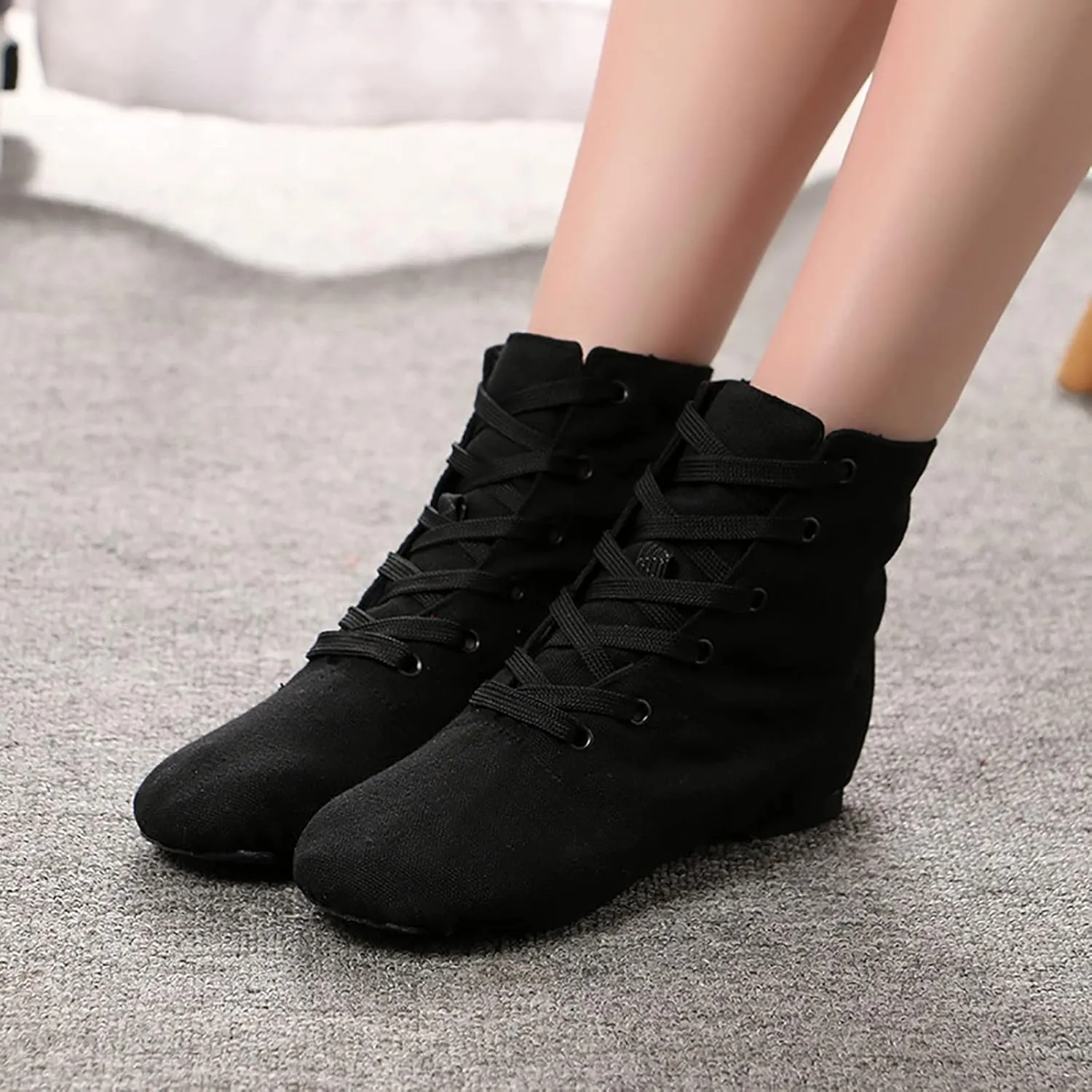 Canvas Jazz Dance Boots for Girls Boys Kids Unisex Ballet Shoes Solid Color Basic Lace Up Dancing Practice Sneakers