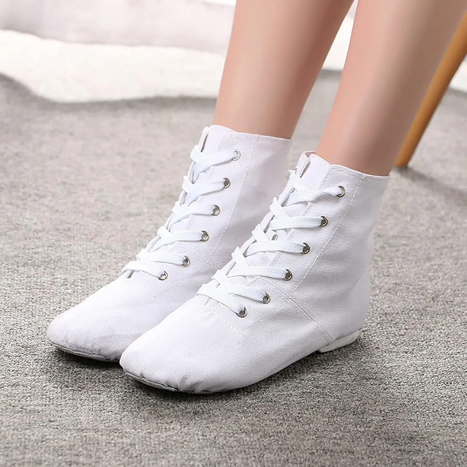 Canvas Jazz Dance Boots for Girls Boys Kids Unisex Ballet Shoes Solid Color Basic Lace Up Dancing Practice Sneakers