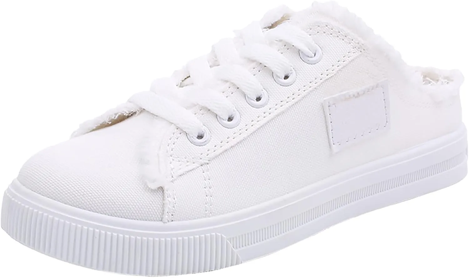 Canvas Mules Slip on Sneaker Fashion Comfortable Solid Slippers Casual Shoes Backless Fringed Hem Denim Autumn Style Spring Sports Preppy Flat Students New Retro Pull-on Sneakers Loafers