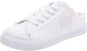 Canvas Mules Slip on Sneaker Fashion Comfortable Solid Slippers Casual Shoes Backless Fringed Hem Denim Autumn Style Spring Sports Preppy Flat Students New Retro Pull-on Sneakers Loafers
