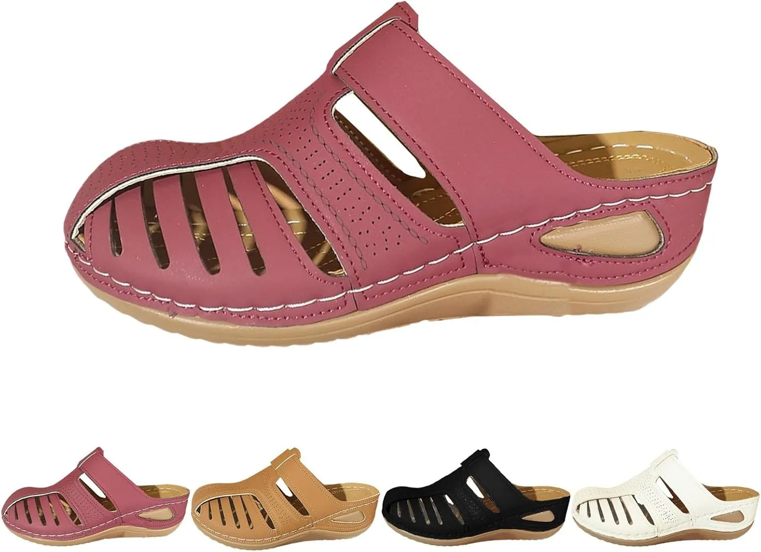 Closed toe Sandals Women Casual Arch Support Hollow Out Adjustable Slip On Retro Platform Sandals Comfortable Soft Soled Casual Shoes