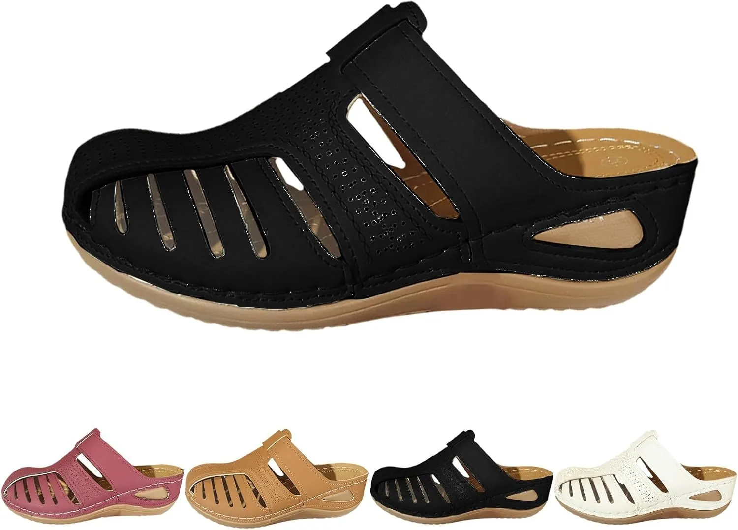 Closed toe Sandals Women Casual Arch Support Hollow Out Adjustable Slip On Retro Platform Sandals Comfortable Soft Soled Casual Shoes