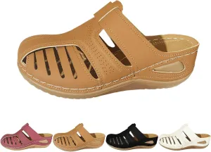 Closed toe Sandals Women Casual Arch Support Hollow Out Adjustable Slip On Retro Platform Sandals Comfortable Soft Soled Casual Shoes