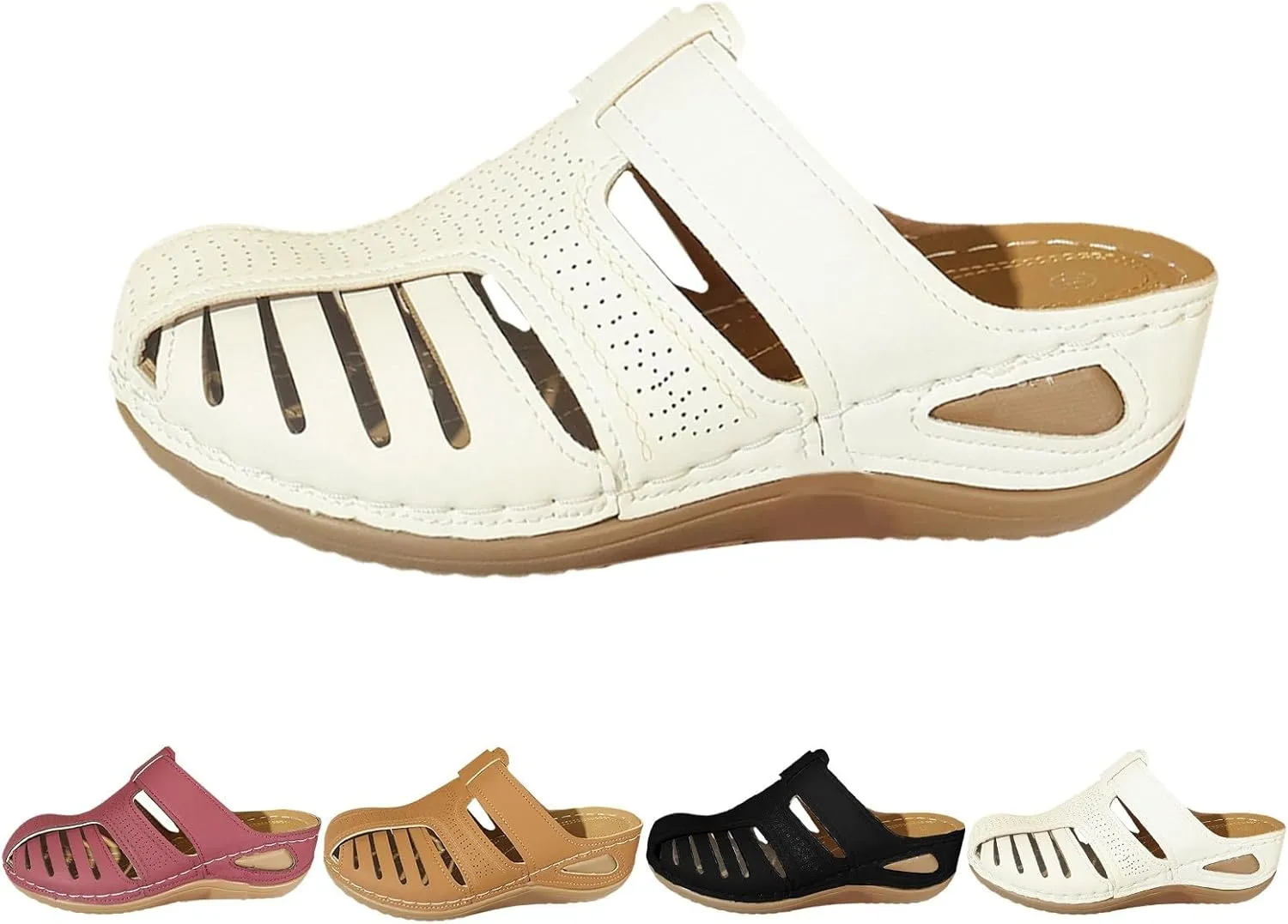 Closed toe Sandals Women Casual Arch Support Hollow Out Adjustable Slip On Retro Platform Sandals Comfortable Soft Soled Casual Shoes