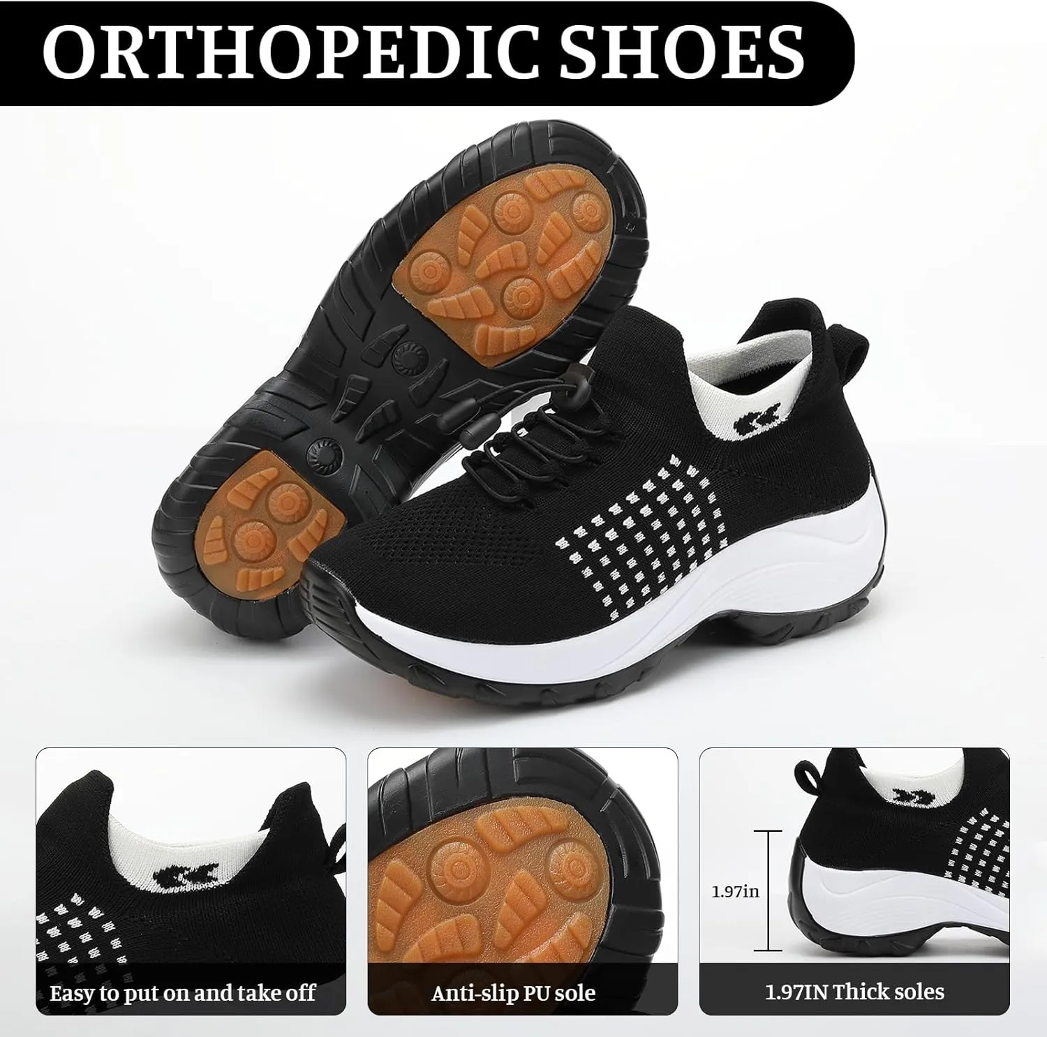 Comfort Wear Orthowear Shoes for Women Men, Breathable Orthopedic Sneakers, Comfortwear Ortho Shoes, Women Plantar Fasciitis Shoe, Air Cushion Slip-On Orthopedic Diabetic Walking Sneaker Thick Bottom