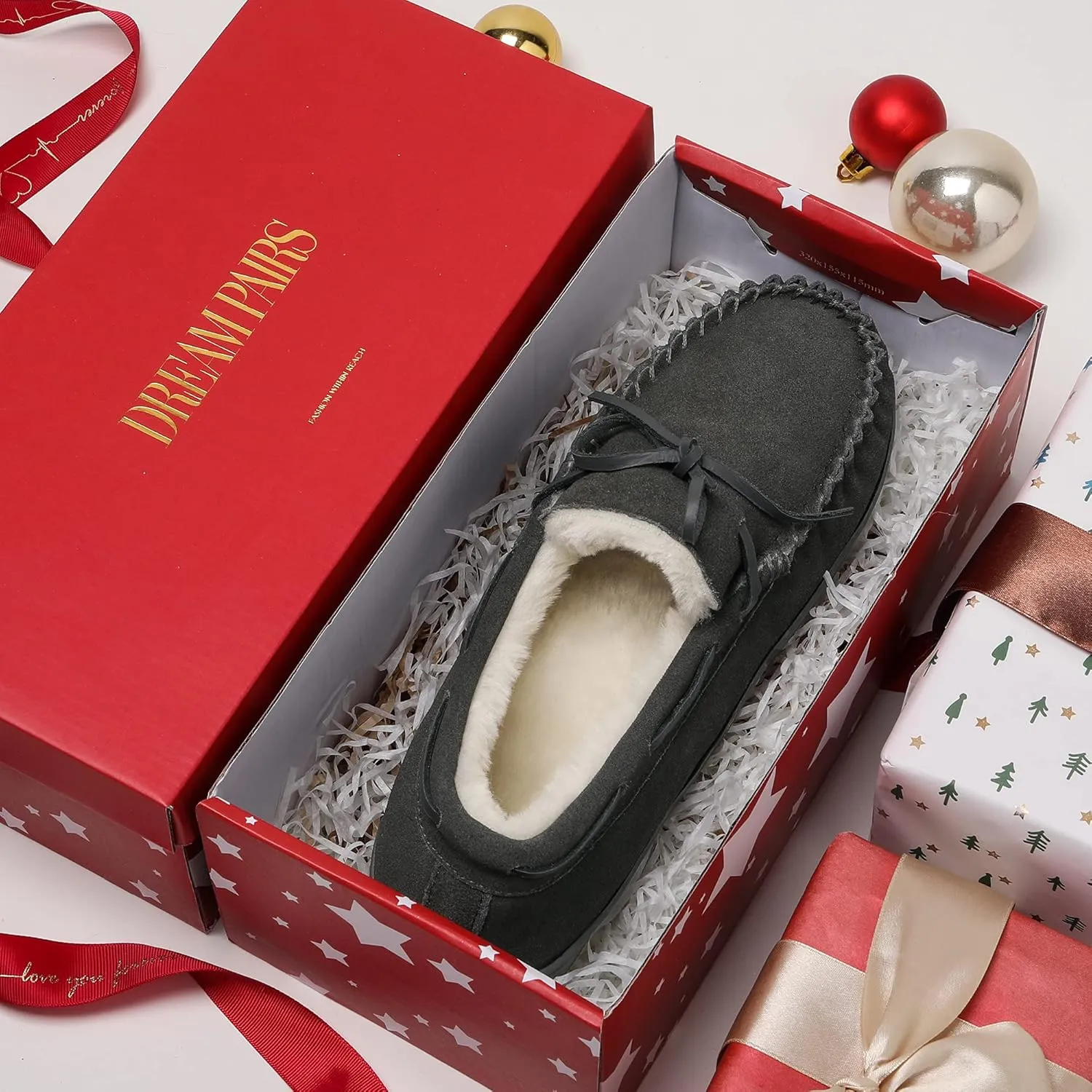 DREAM PAIRS Men's Moccasin Slippers Fuzzy Plush House Shoes Indoor Outdoor Fleece Lining Loafers