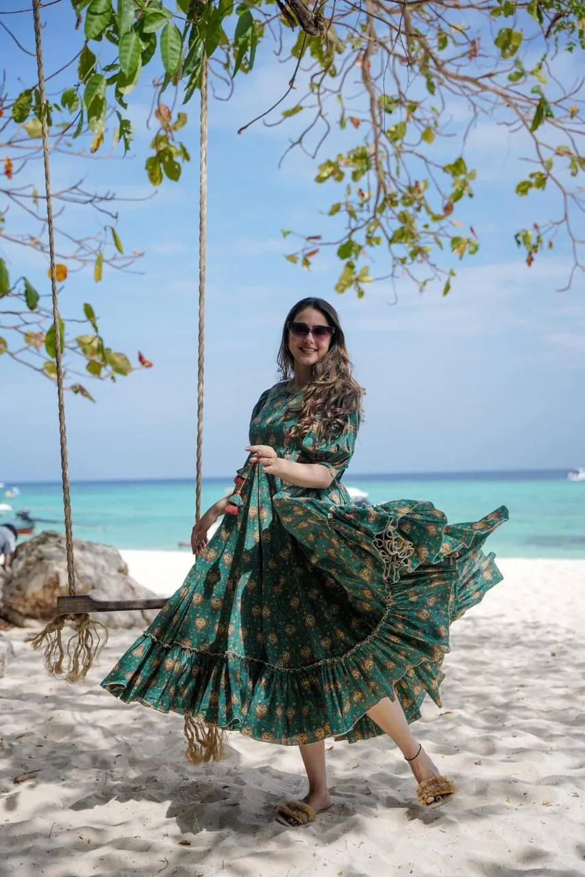 Emerald Green Floral Maxi Dress