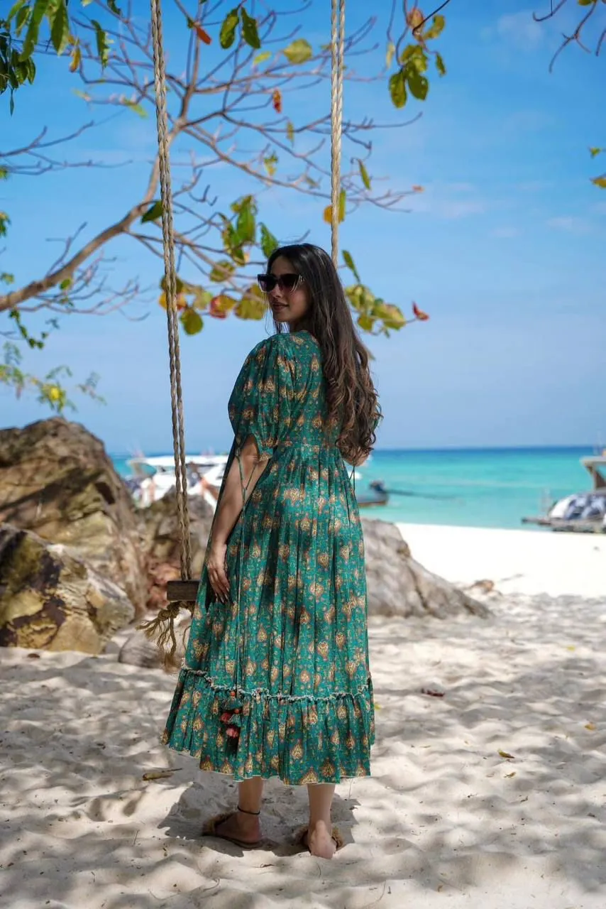 Emerald Green Floral Maxi Dress