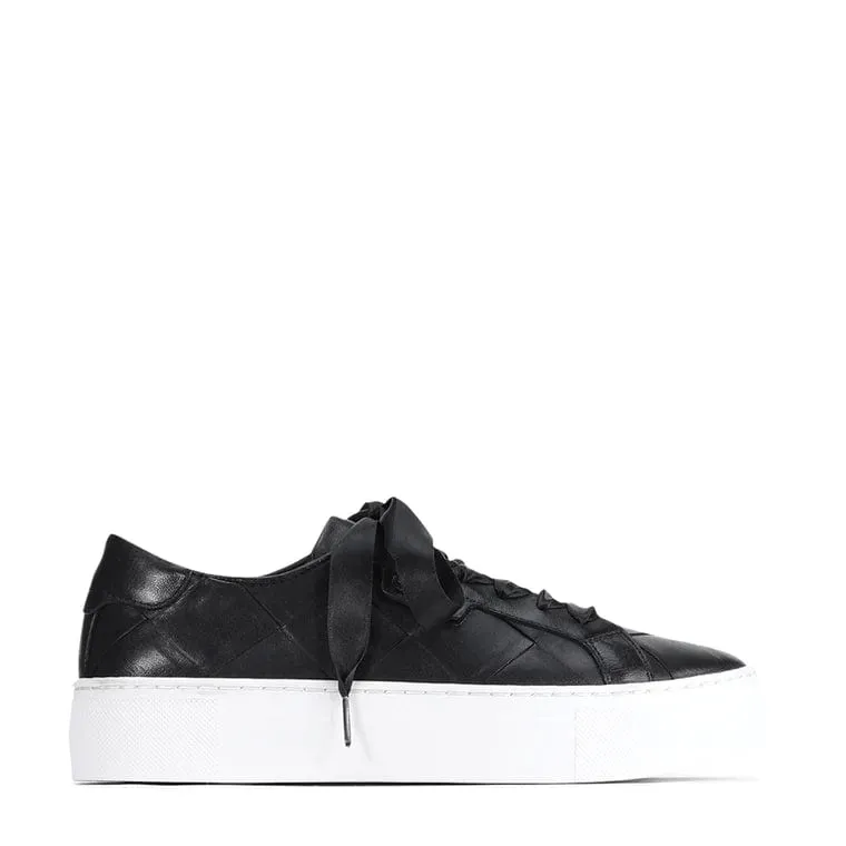 EOS Women's Woven Leather Sneakers- Black