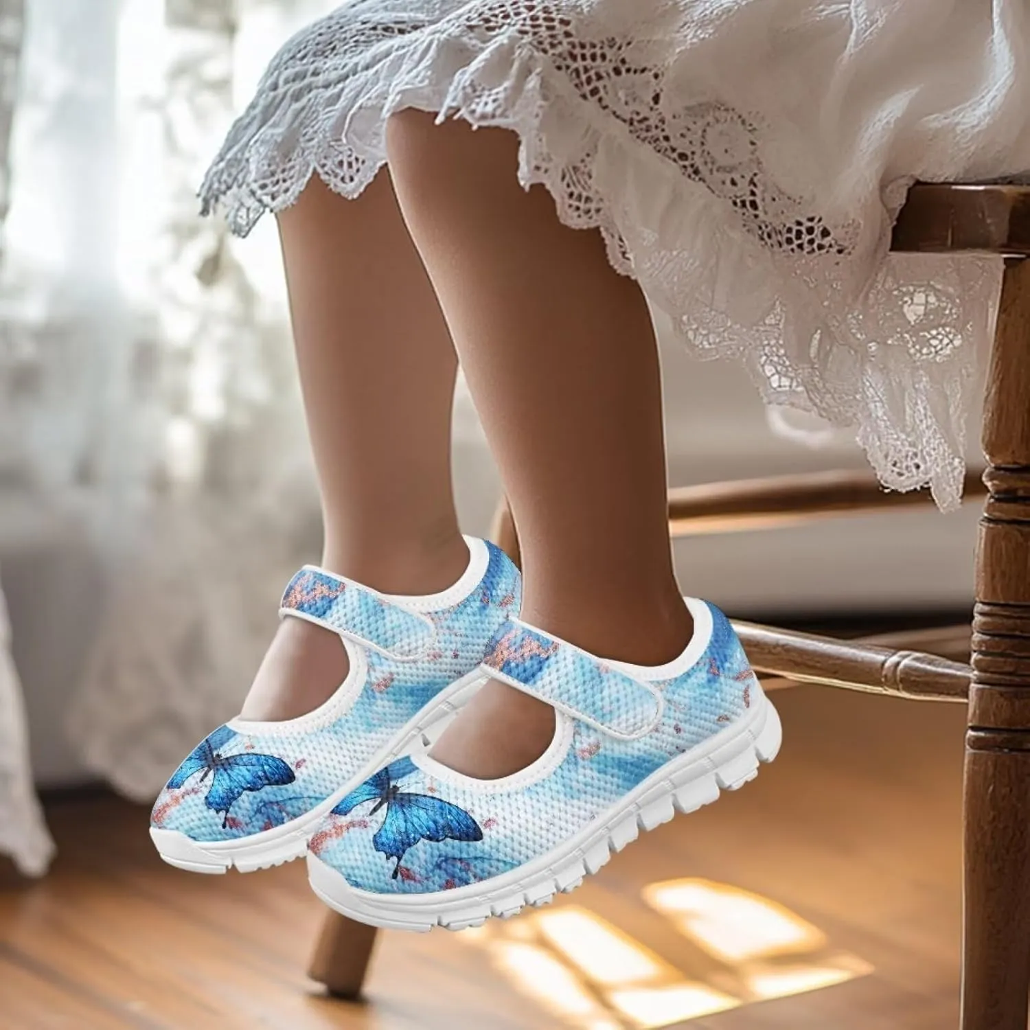 Girls Mary Jane Dress Shoes Casual Flats Shoes Mesh Sneaker for Walking Running Lightweight Sport Shoes,Little Girls Butterfly Shoes