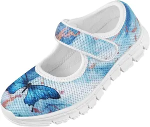 Girls Mary Jane Dress Shoes Casual Flats Shoes Mesh Sneaker for Walking Running Lightweight Sport Shoes,Little Girls Butterfly Shoes