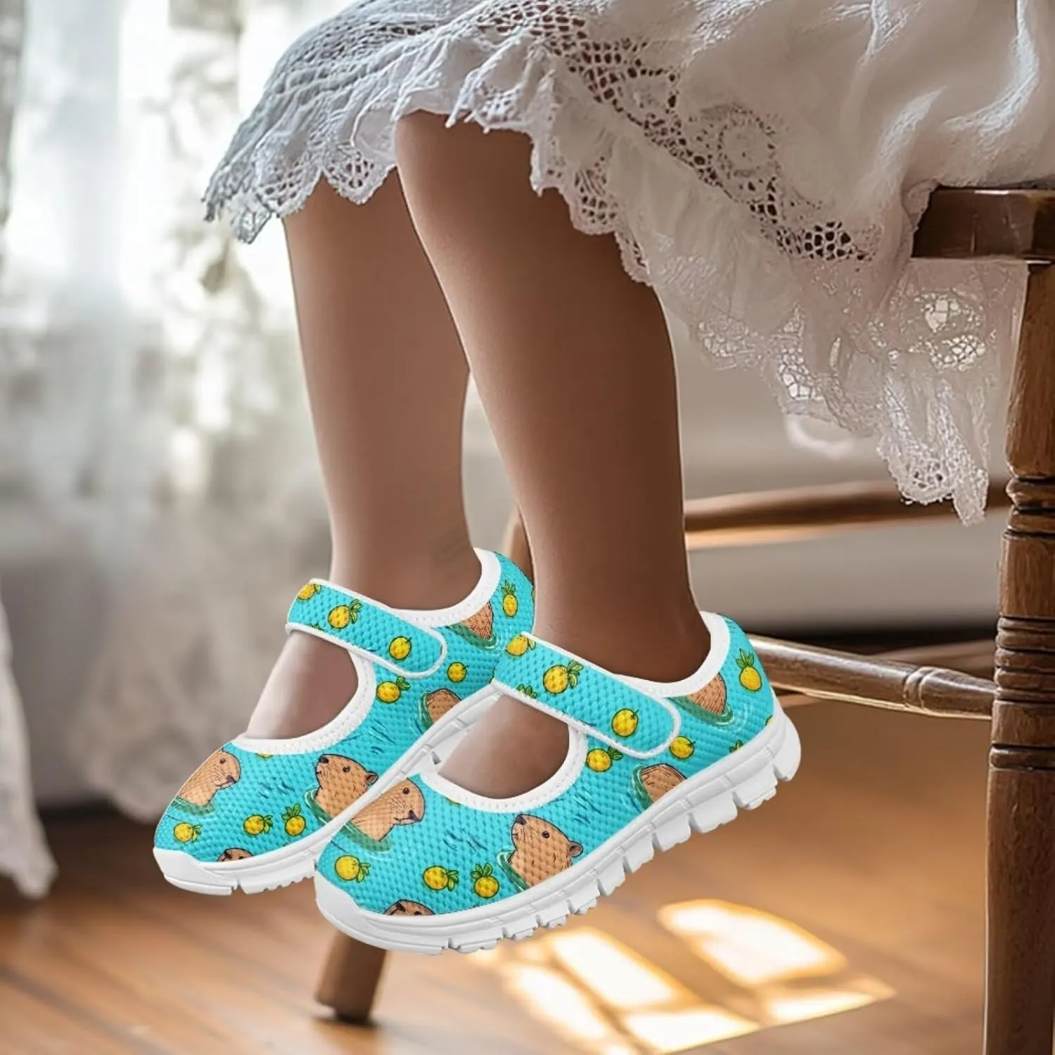Girls Mary Jane Shoes School Uniform Shoes Little Girls Sneaker Slip-on Walking Shoes Mesh Breathable Casual Sport Shoes