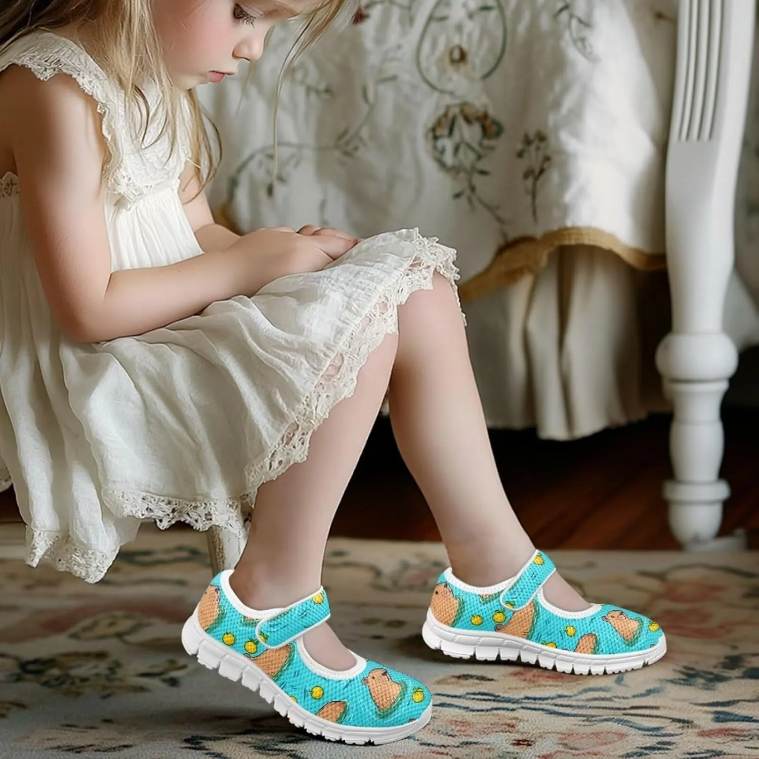 Girls Mary Jane Shoes School Uniform Shoes Little Girls Sneaker Slip-on Walking Shoes Mesh Breathable Casual Sport Shoes