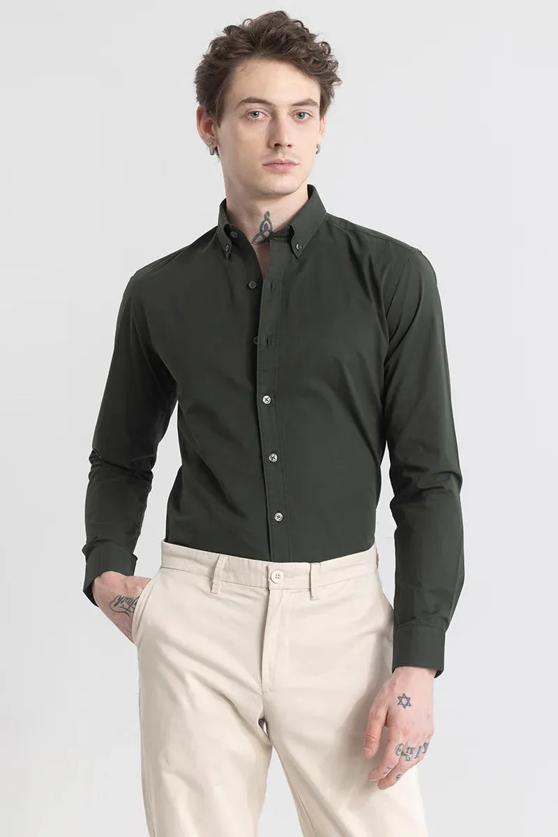 GREEN MENS COTTON CASUAL REGULAR FIT SHIRT