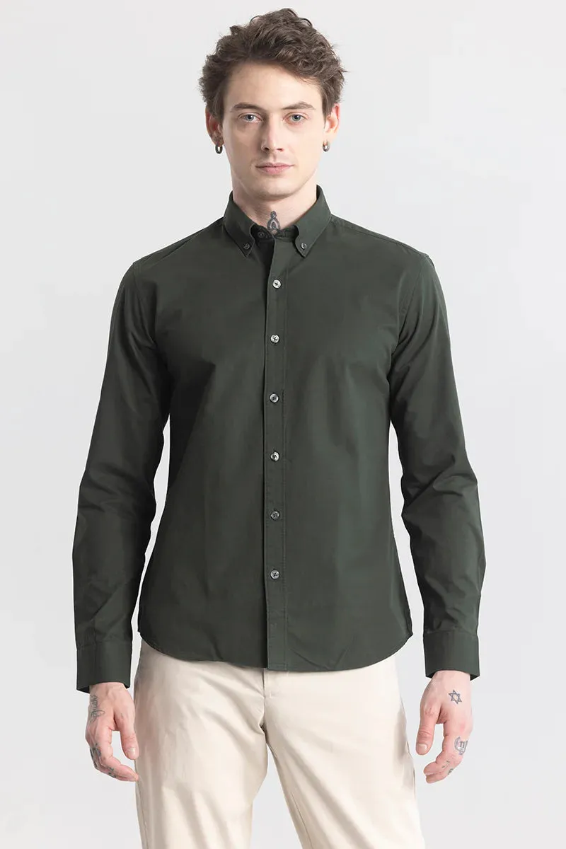 GREEN MENS COTTON CASUAL REGULAR FIT SHIRT