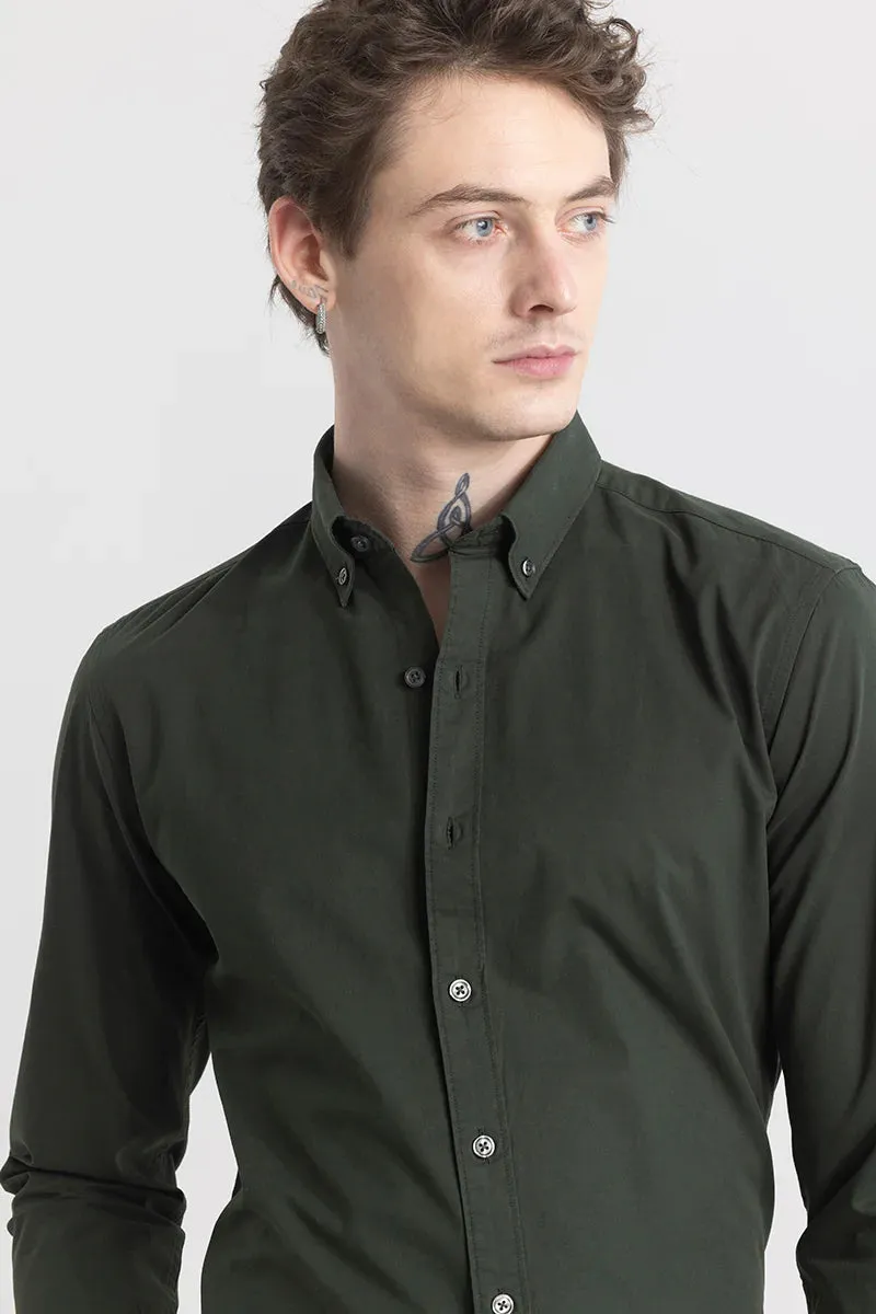GREEN MENS COTTON CASUAL REGULAR FIT SHIRT