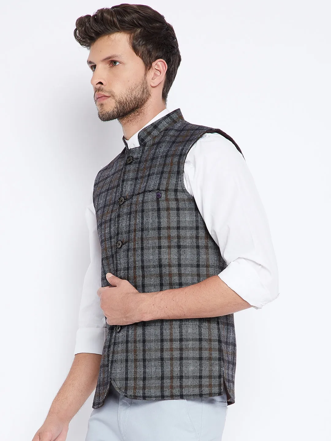 Grey Checked Reversible Waistcoat