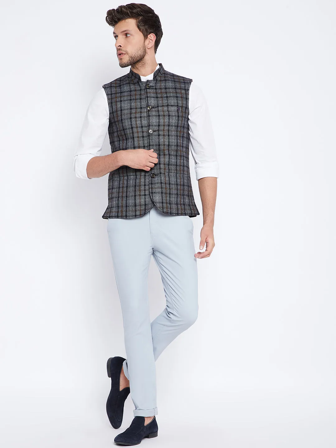 Grey Checked Reversible Waistcoat