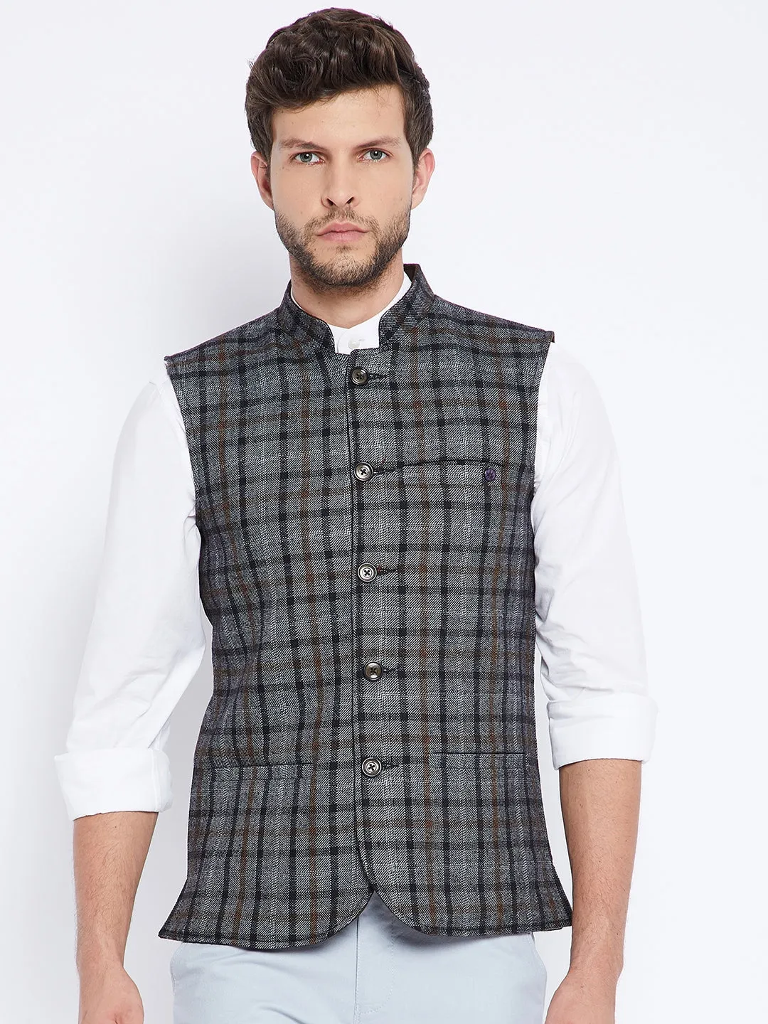 Grey Checked Reversible Waistcoat