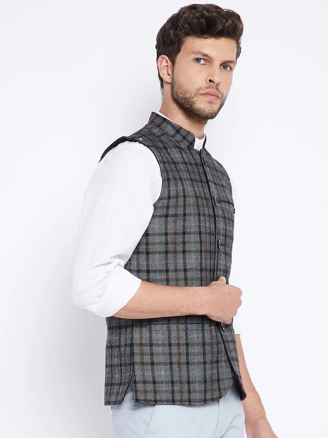 Grey Checked Reversible Waistcoat