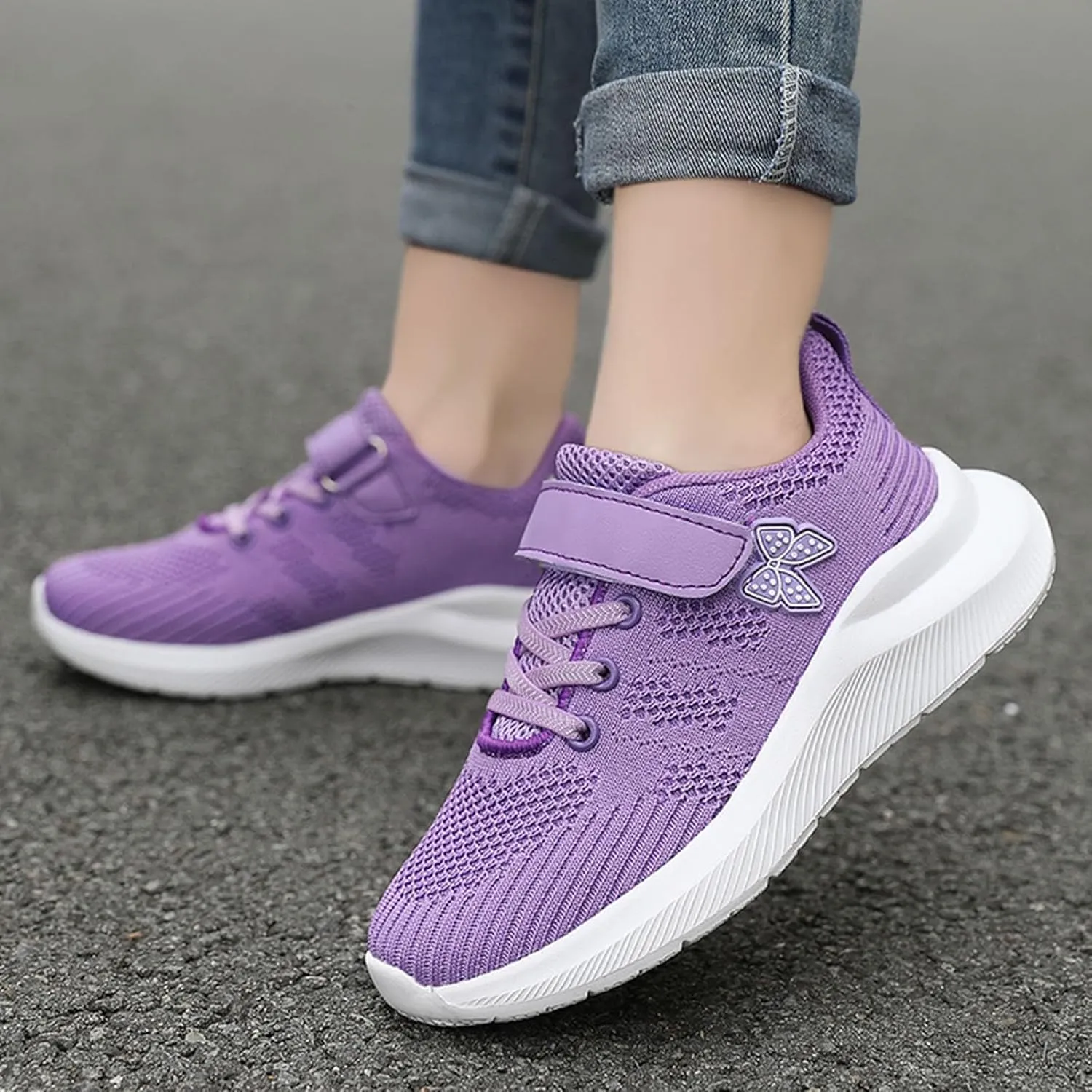 IWIHMIV Girl Tennis Shoes Girls Slip On Shoes Boys Breathable Sneakers Lightweight Kids Athletic Running Walking Shoes