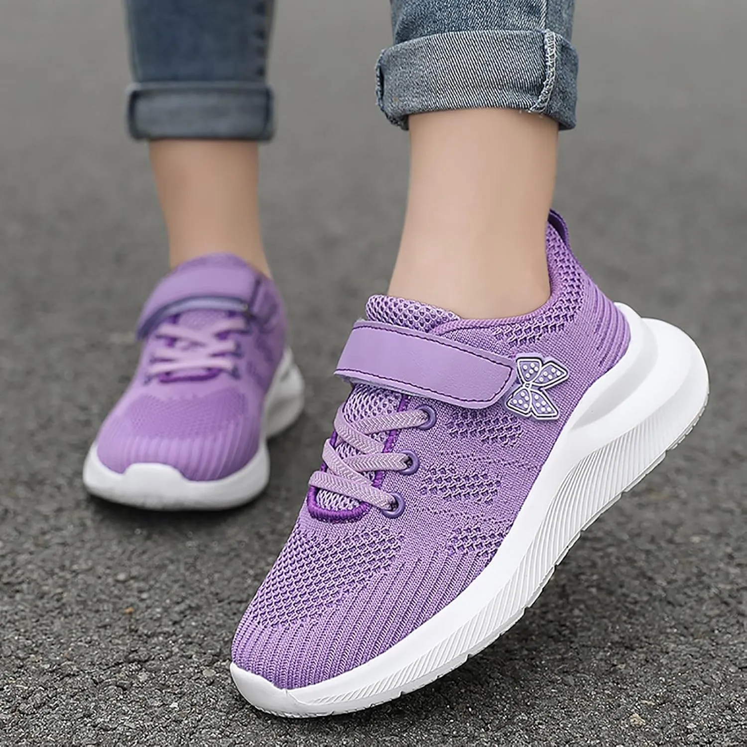 IWIHMIV Girl Tennis Shoes Girls Slip On Shoes Boys Breathable Sneakers Lightweight Kids Athletic Running Walking Shoes