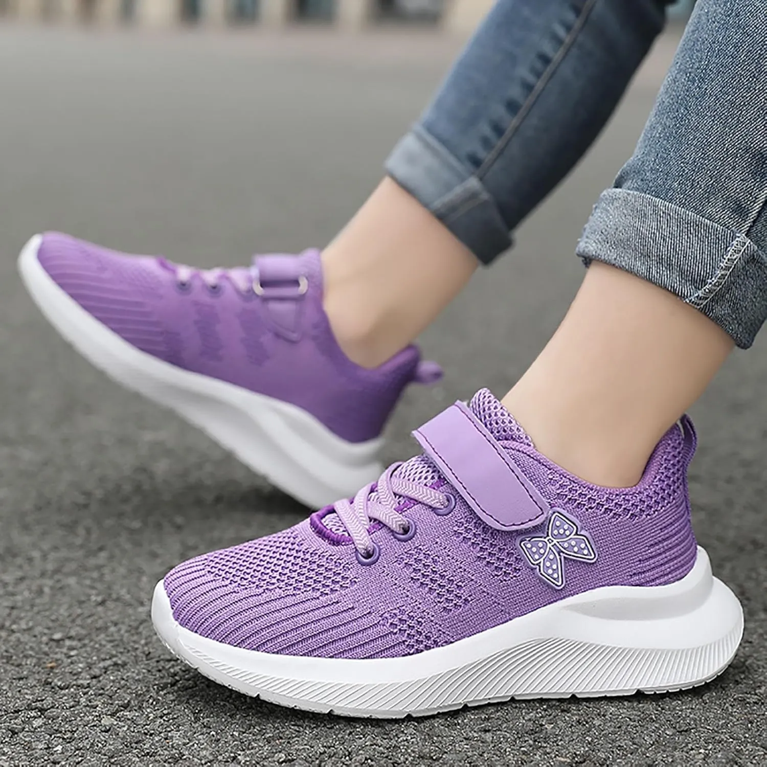 IWIHMIV Girl Tennis Shoes Girls Slip On Shoes Boys Breathable Sneakers Lightweight Kids Athletic Running Walking Shoes