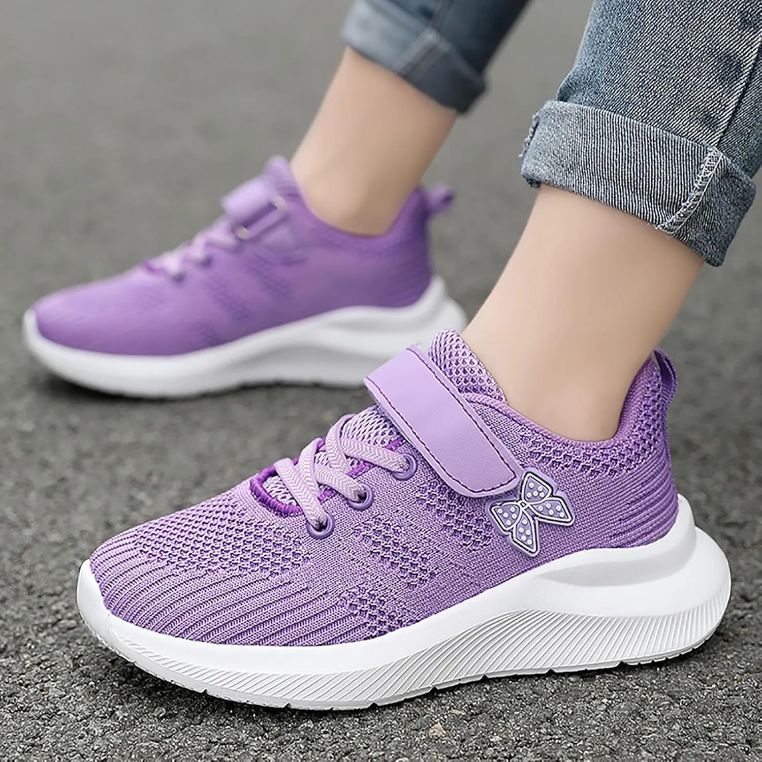 IWIHMIV Girl Tennis Shoes Girls Slip On Shoes Boys Breathable Sneakers Lightweight Kids Athletic Running Walking Shoes