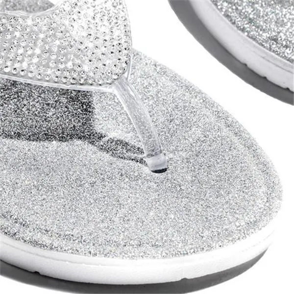 Kimemoda Womens Silver Summer Flip Flops Fashion Rhinestone Seaside Slides