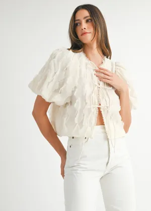 LACY TEXTURED PUFF SLEEVE BLOUSE TOP