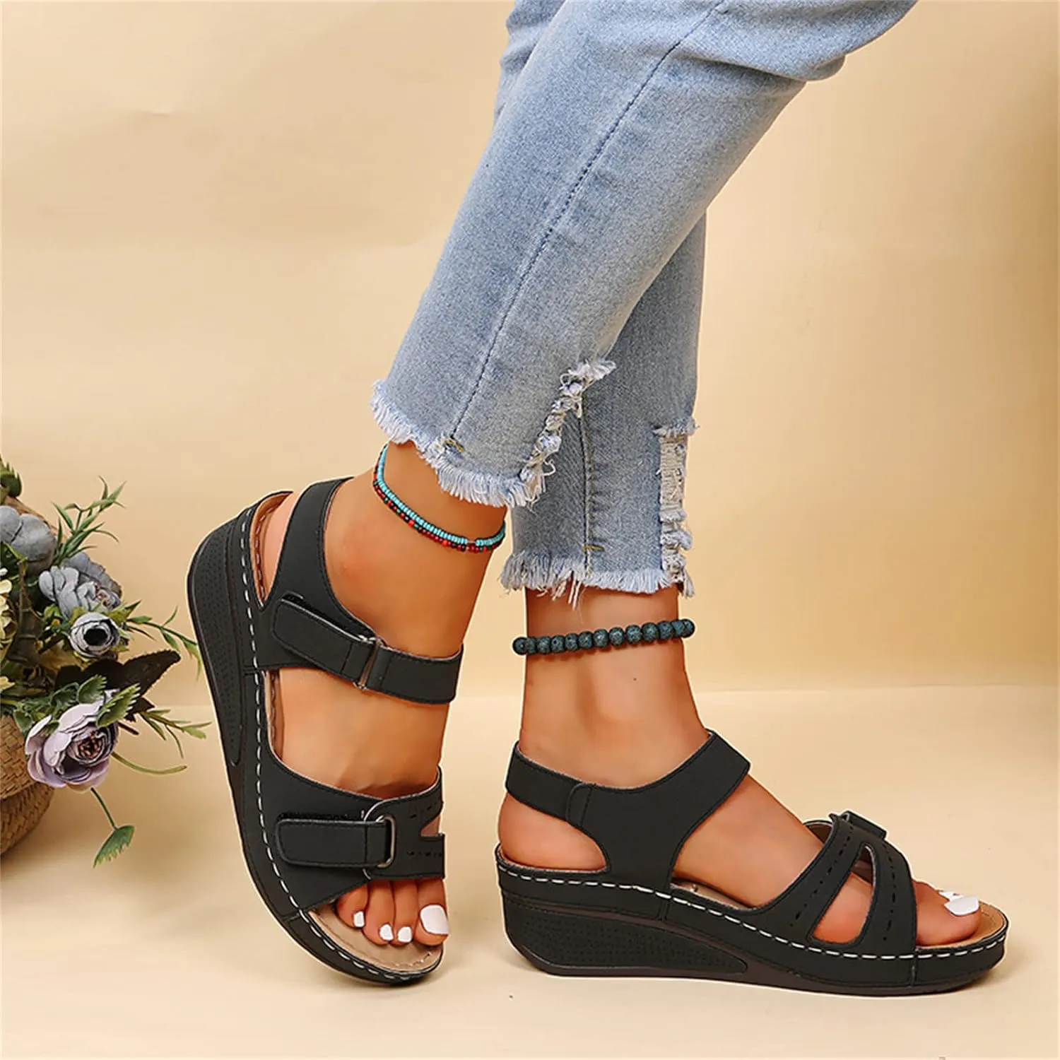 Ladmiple Summer Sandals for Women 2023,Womens Sandals Orthopedic Open Toe Sandals Retro Anti Slip Comfy Breathable Shoes