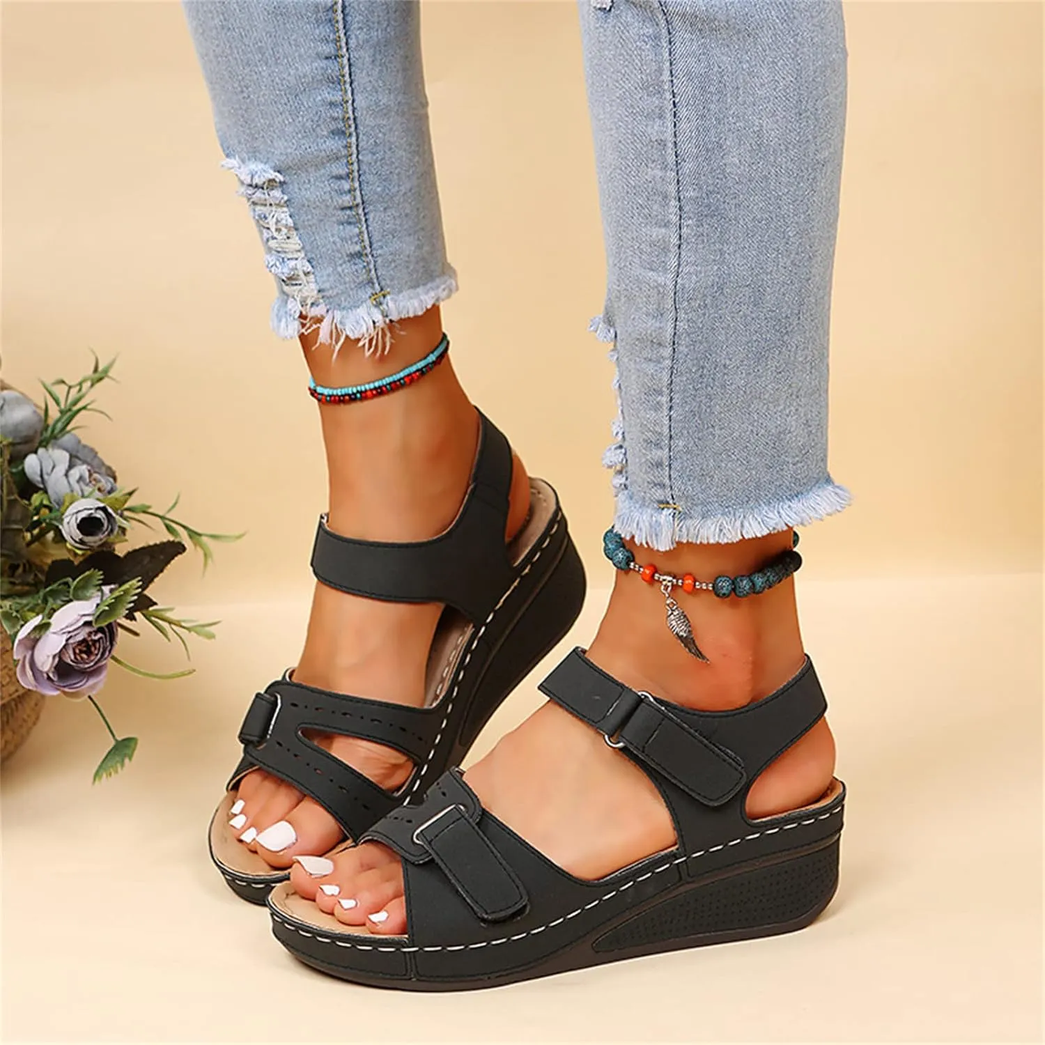 Ladmiple Summer Sandals for Women 2023,Womens Sandals Orthopedic Open Toe Sandals Retro Anti Slip Comfy Breathable Shoes