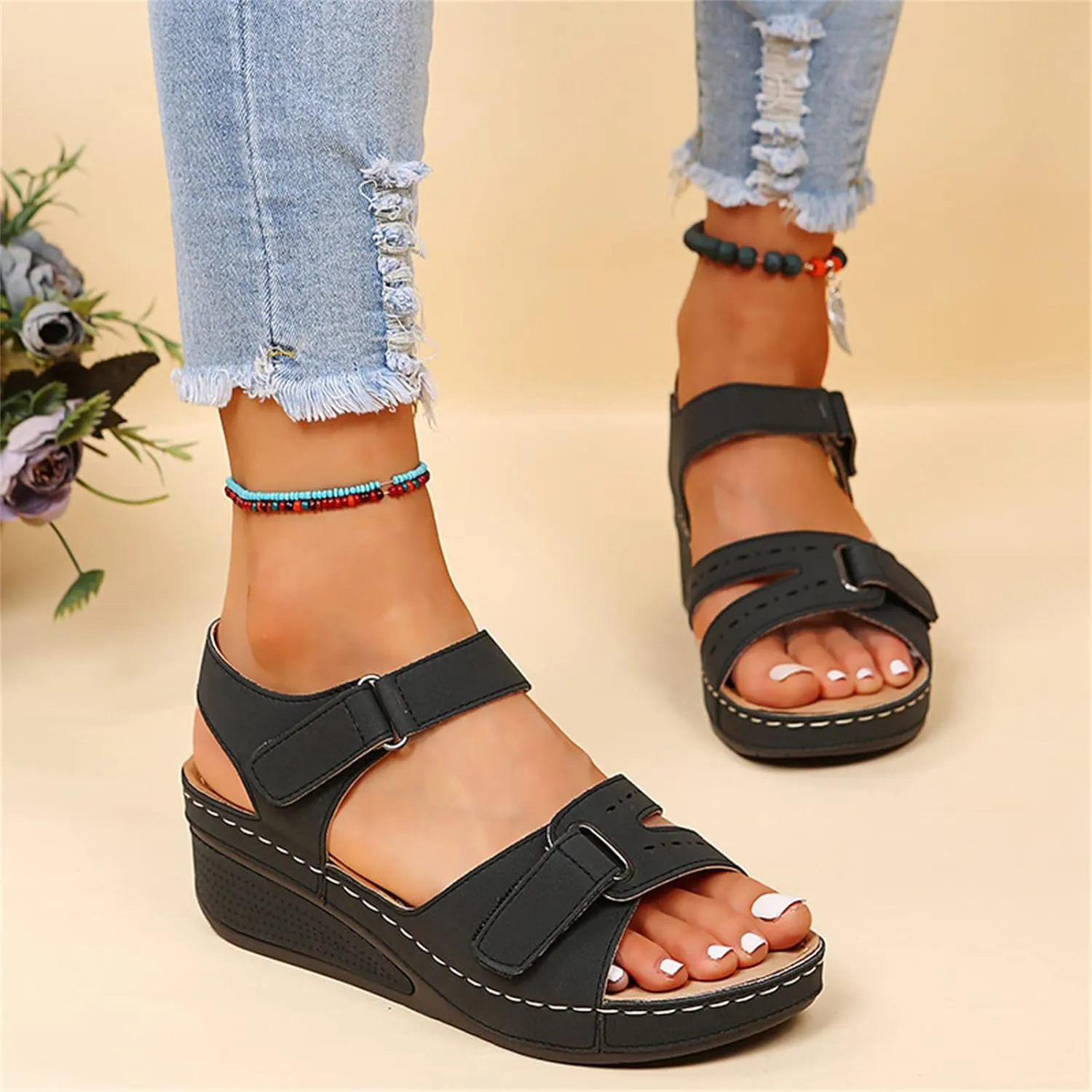 Ladmiple Summer Sandals for Women 2023,Womens Sandals Orthopedic Open Toe Sandals Retro Anti Slip Comfy Breathable Shoes