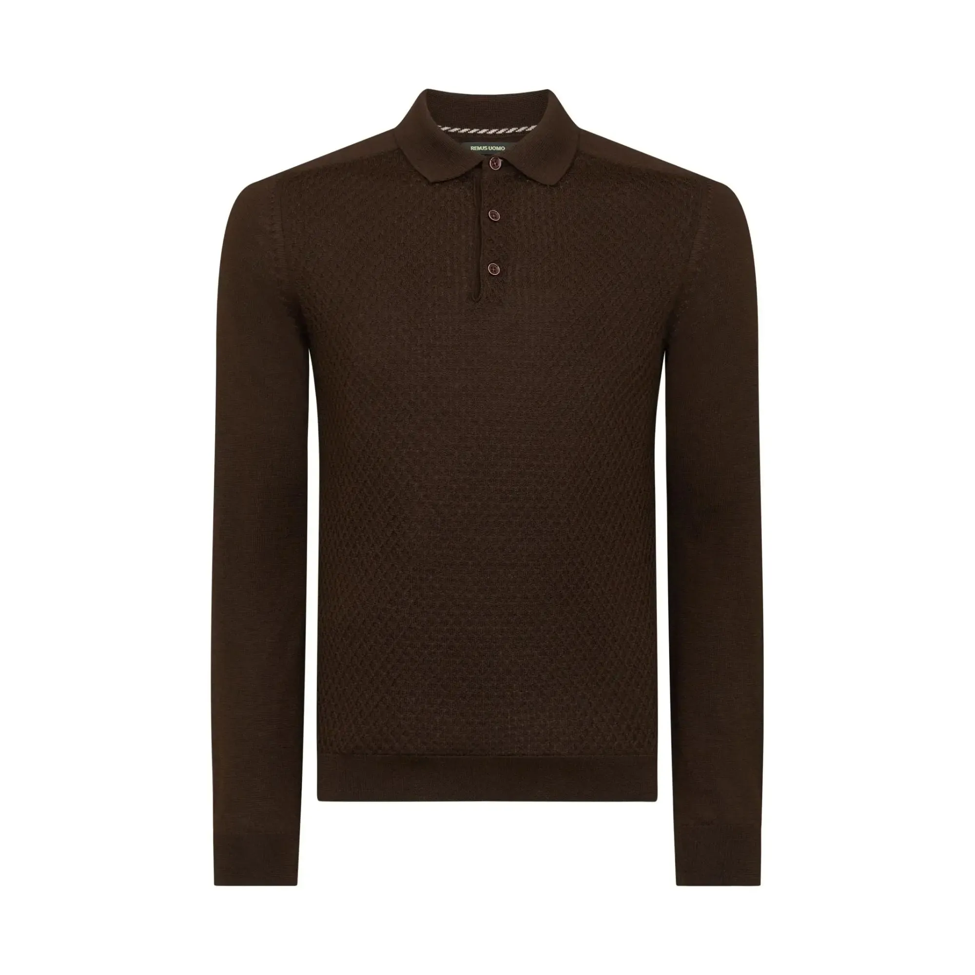 Long-Sleeved Knitted Polo - Dark Brown