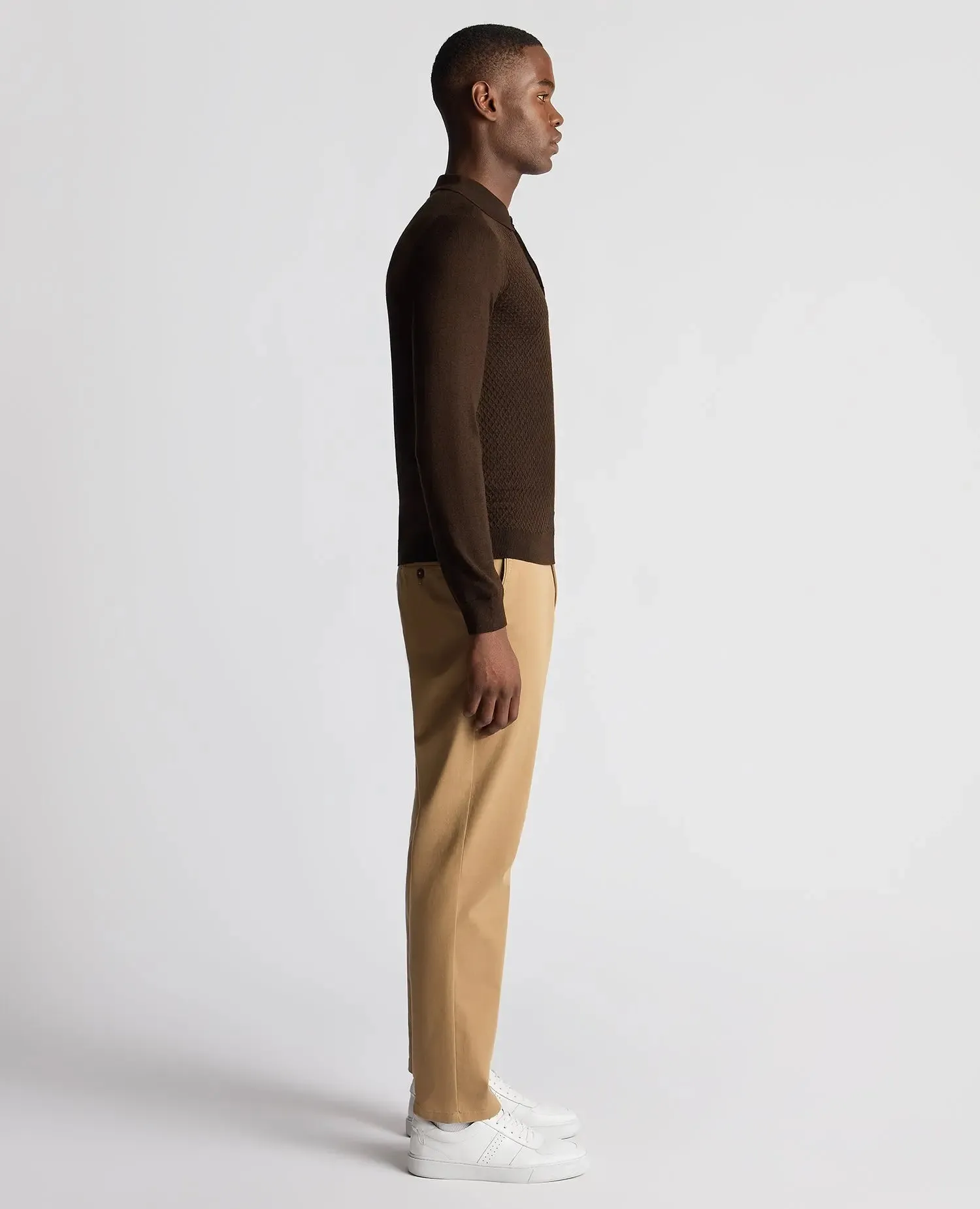 Long-Sleeved Knitted Polo - Dark Brown