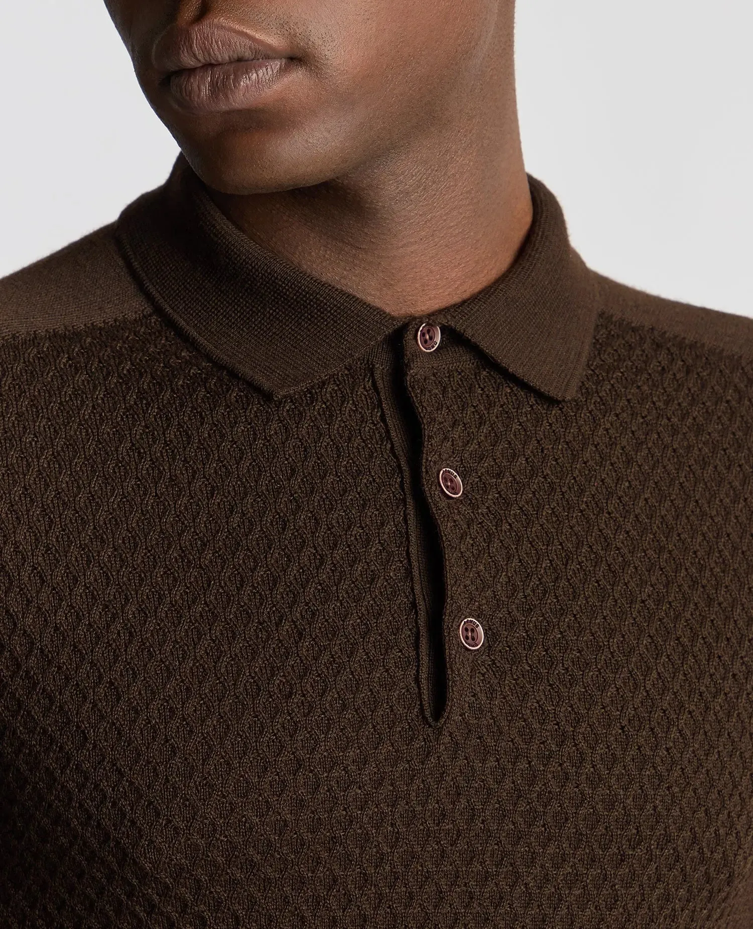 Long-Sleeved Knitted Polo - Dark Brown