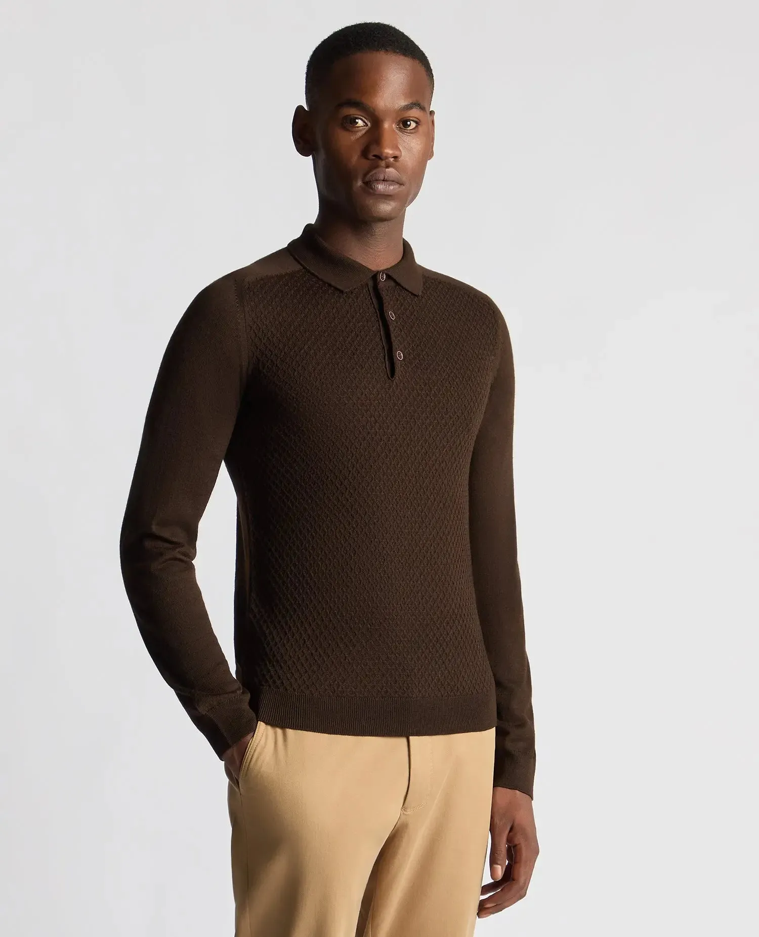 Long-Sleeved Knitted Polo - Dark Brown