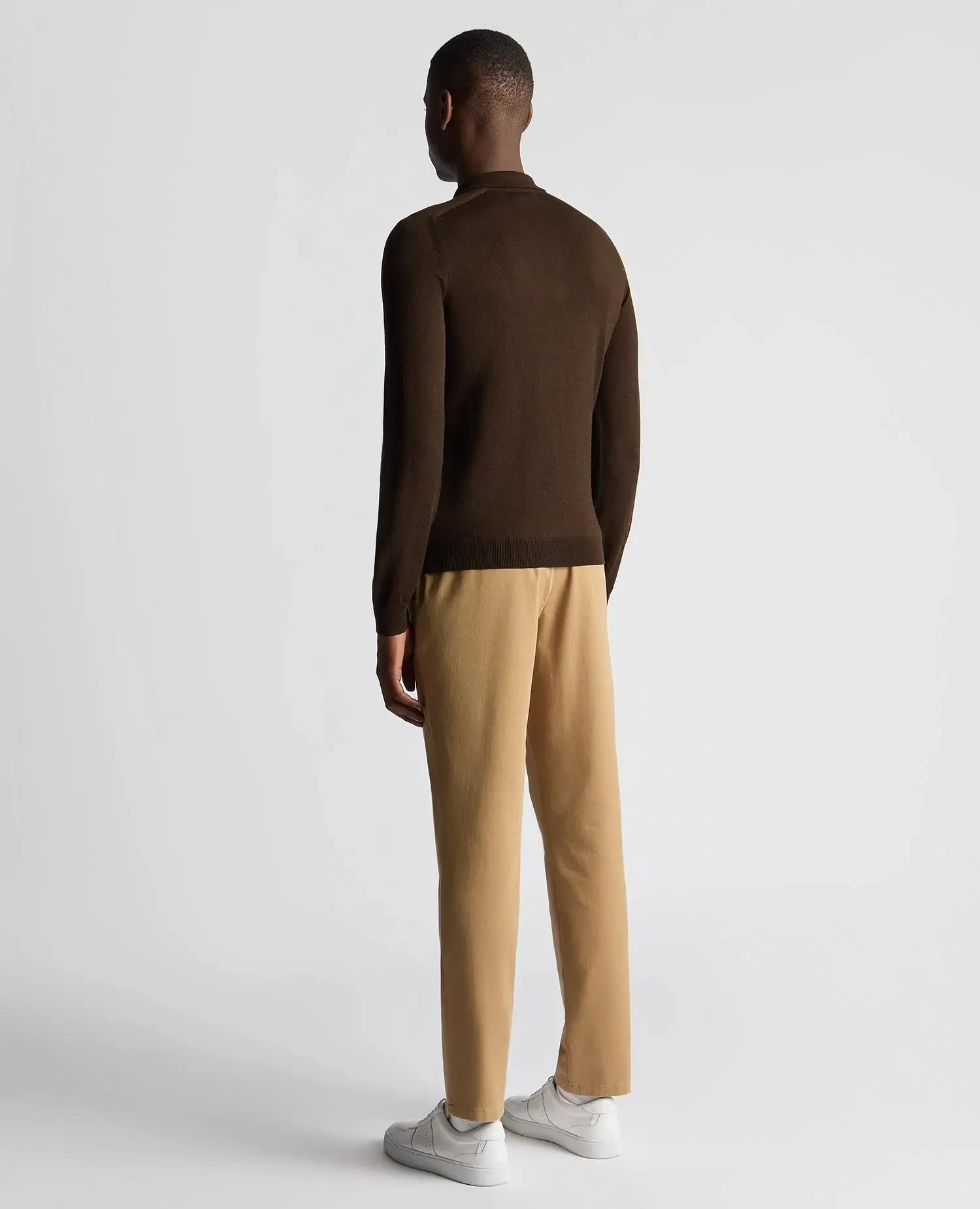 Long-Sleeved Knitted Polo - Dark Brown