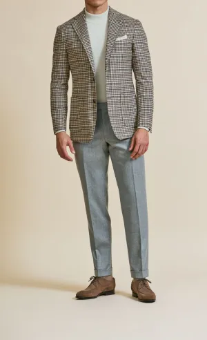 Loro Piana Wish Tan S170 Merino Wool & Cashmere Houndstooth with Light Grey Windowpane